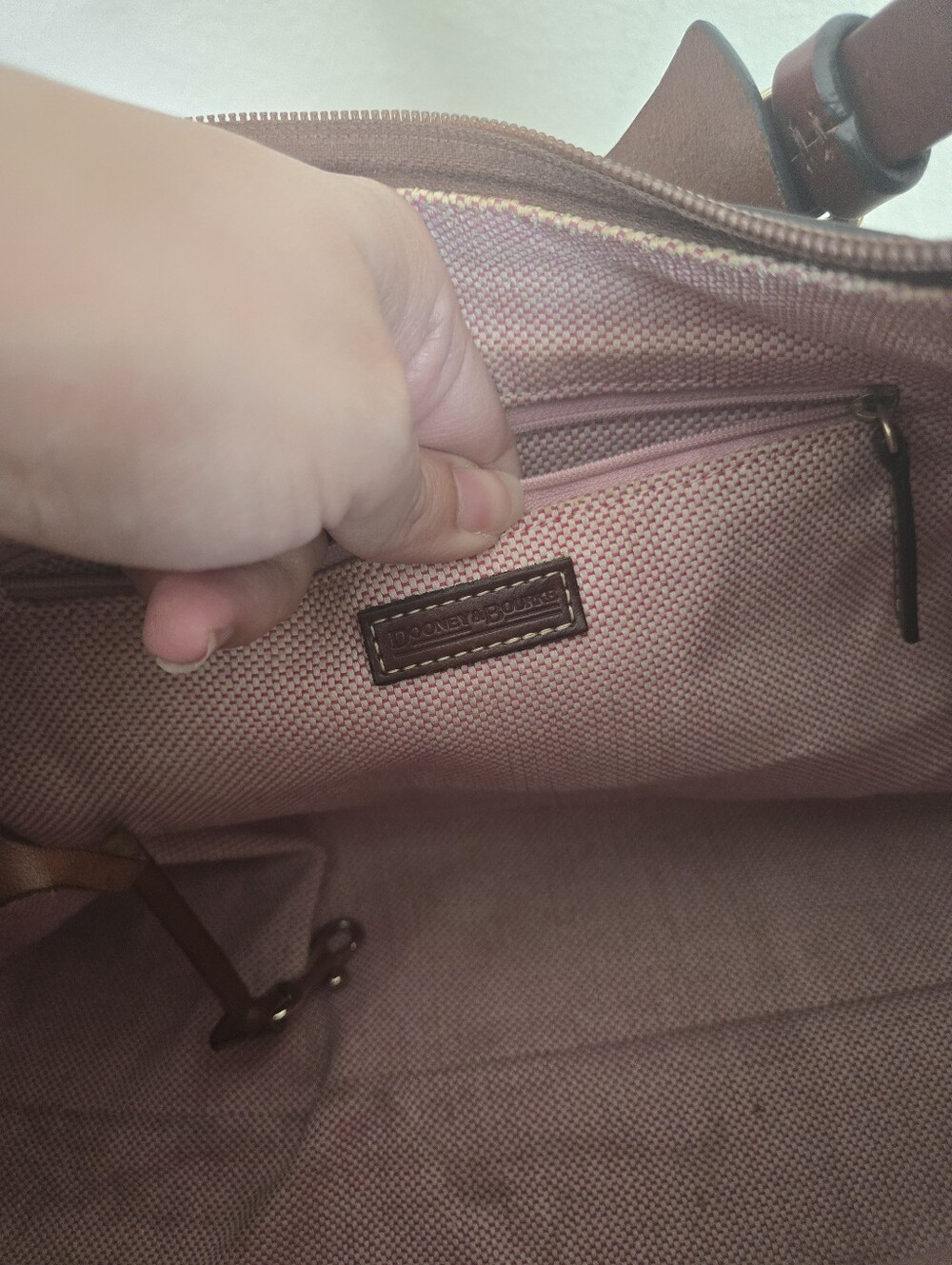 Dooney & Bourke Blue Denim Logo Hobo with Brown Trim, Medium East/West Slouch - Picture 17 of 17
